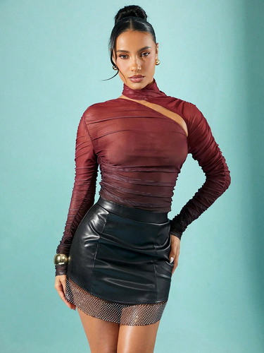 Shein Blusa Body Cuello Alto Mujer Importado Elegante Fiesta