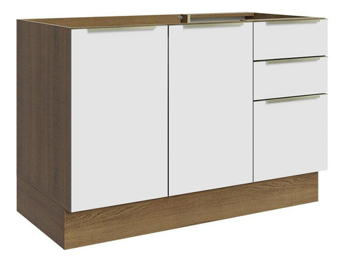 Balcão Gabinete Pia Madesa Lux 120 Cm 2 Portas 3 Gavetas Rbv Cor Rustic/Branco Veludo