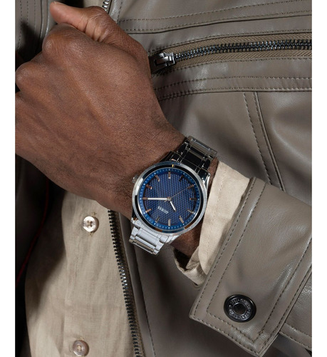 Reloj Guess Gw0626g1 Dex Hombre Acero Inoxidable Plateado Bisel Plateado Fondo Azul