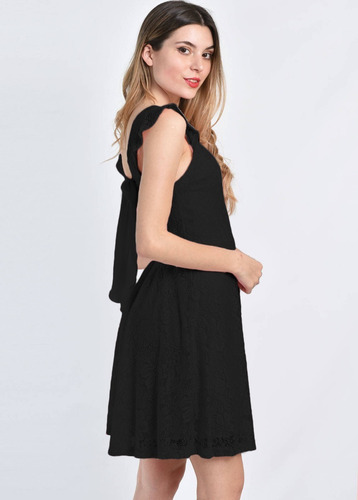 Vestido Corto Fiesta Noche Encaje Con Volados En Las Mangas