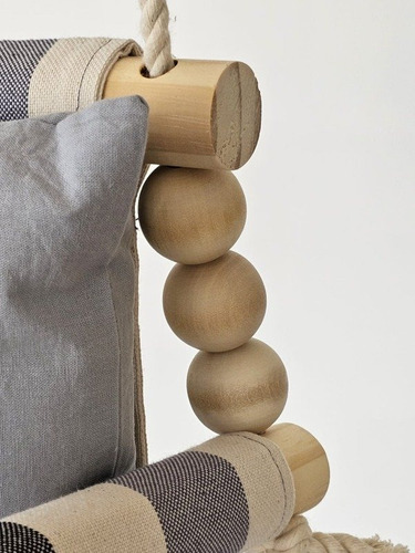 Hamaca Para Bebé Aike - 6 Meses A 3 Años - Tela Y Madera Rayas Beige Celeste Y Azul