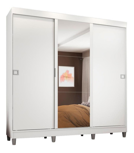 Guarda-roupa Casal Madesa Napoli 3 Portas C Espelho Com Pés Cor Branco