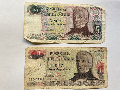 Billetes Argentina 5 Y 10 Pesos Argentinos