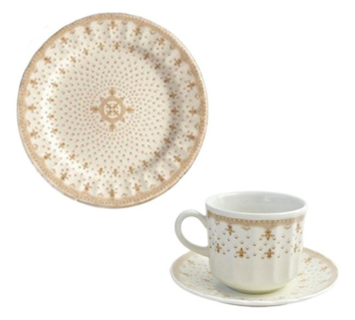 Set 18 Pz Corona Petitlys Porcelana Juego Platos Postre Taza