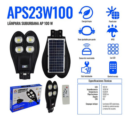 Lámpara Con Panel Solar Suburbana Ap 100w