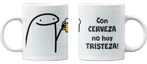 Tazones Tazas Blancas Con Cerveza No Hay Tristeza Regalo