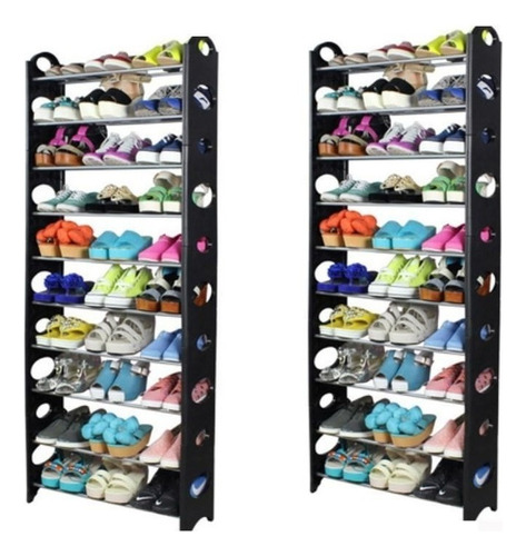 Kit 2 Zapatera Organizador 30 Pares 10 Niveles Rack Color Negro