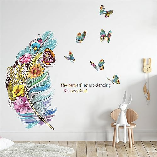 Pegatinas De Pared Con Plumas Y Mariposas Coloridas