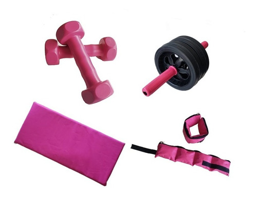 Kit Rosa Colchoneta  Y Mancuernas Tobillera 1kg Servicegym