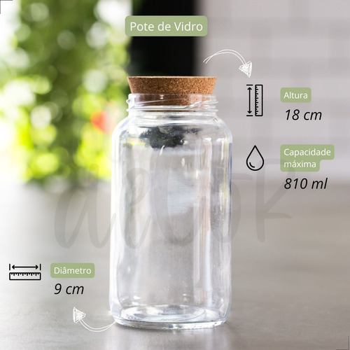 Kit 6 Potes Médios De Vidro 810 Ml Com Tampa Cortiça Cor Transparente