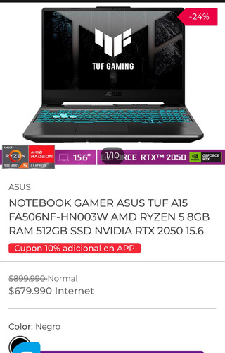 Notebook Asus Tuf Gaming A15 R5 8gb 512gb 2050 (Usado)