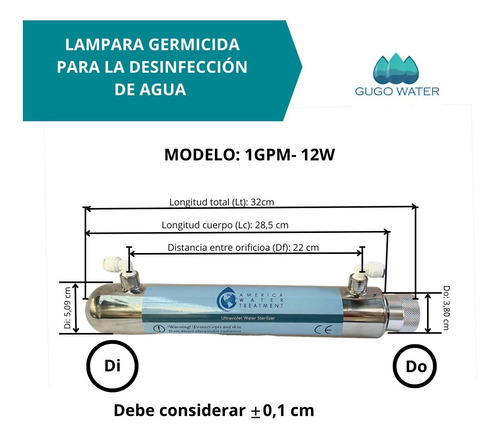 Imagen 4 de 5 de 12 Lampara Uv Germicida Para Desinfeccion De Agua 12w