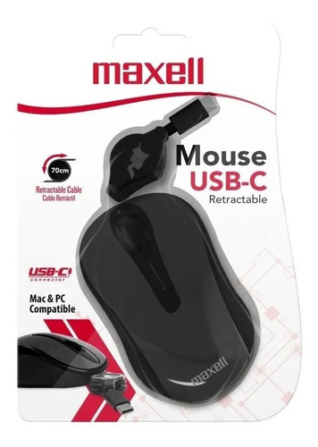 Mouse Retractil Usb Tipo C Maxell Compatible Mac Pc Original Color Negro
