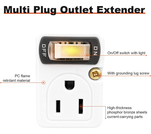 Adaptador Extensor De Toma De Corriente Con Luz Nocturna,...