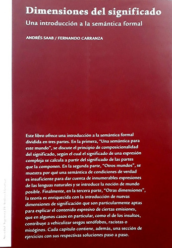 Dimensiones Del Significado: Una Introducción A La Semántica Formal, De Saab Carranza., Vol. Volumen Unico. Editorial Sadaf, Tapa Blanda, Edición 1 En Español