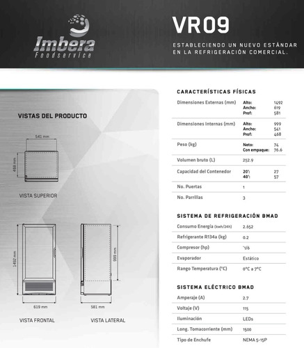 Refrigerador Imbera Vertical Vr-09 9 Pies Ahorrador + Regalo