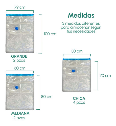 8 Piezas Bolsas De Almacenamiento De Vacío Con Bomba Manual