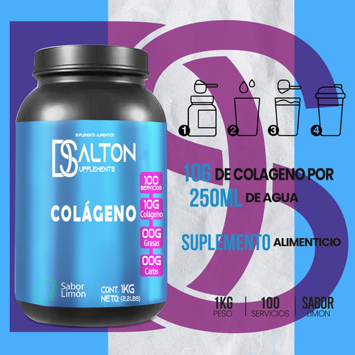 Colágeno Hidrolizado Polvo Dalton Suplements Hs 1 Kg Sabores Limón