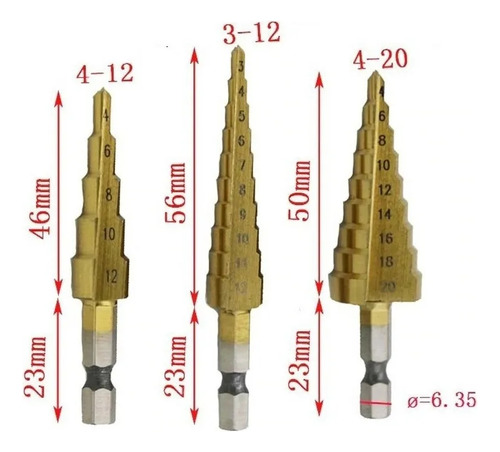 Broca Escalonada De 4 À 20 Mm Hss Espiral Profissional
