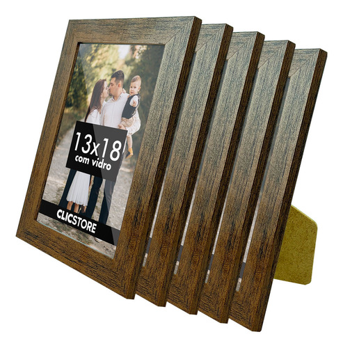 Kit 5 Porta Retrato 13x18 Decorativo Gravata Com Vidro Foto Cor Tabaco