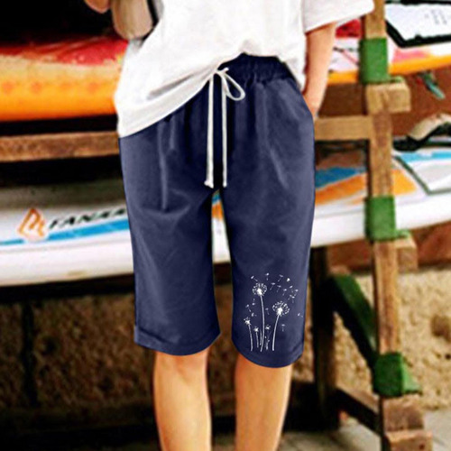 Pantalones Cortos De Lino De Talla Grande Con Estampado De V