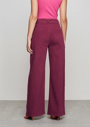 Imagem 5 de 10 de Calça Pantalona Em Sarja Cós Alto Com Elastano Uva Dzarm