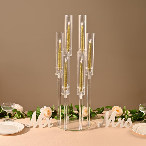 Vincidern 2pcs Acrílico Candelabra, 6 Braços Cônicos De Vela