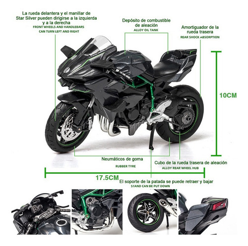 C Kawasaki H2r Miniatura Moto Metal Con Luz Y Sonido 1:12