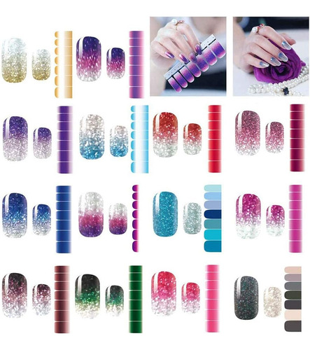 14 Hojas De Pegatinas De Uñas De Brillo De Color Degra...