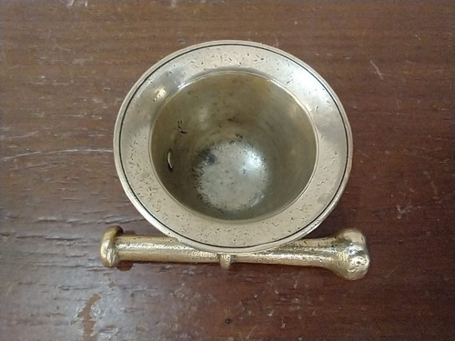 Antiguo Mortero Miniatura Con Pilón De Bronce