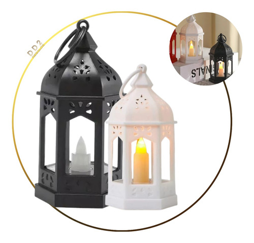 Mini Farol Vintage C/vela Led Parpadeante Decorativo A Pila