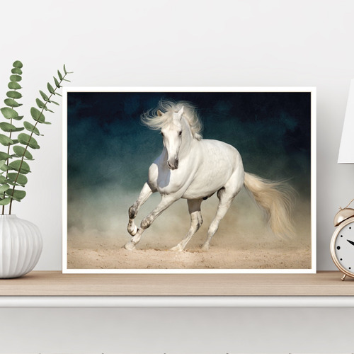 Imagen 3 de 6 de Cuadro Decorativo Moderno 30x45 Caballos Blancos Al Galope