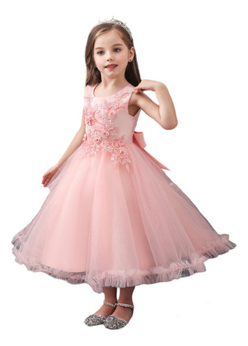  Vestido Rosado Elegante Niña Para Fiestas Y Galas