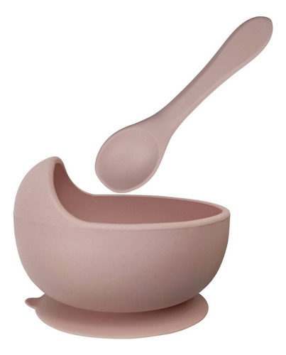 Bowl Silicona Bebe Con Cuchara Premium Colores Rosa Pálido