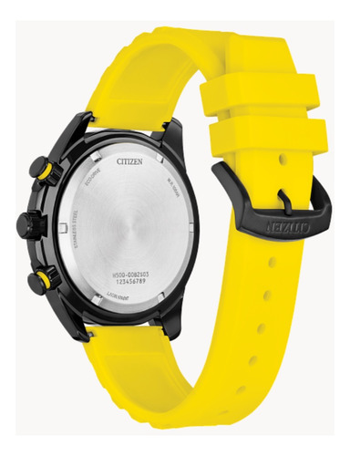 Reloj Citizen 61942 Brycen At2585-08e Eco-drive Cronógrafo Correa Amarillo Bisel Negro Fondo Negro 61942