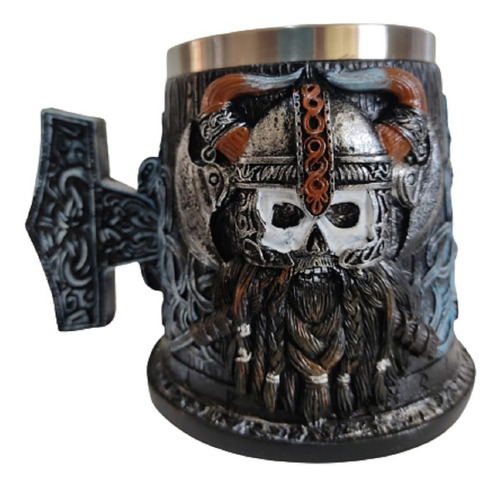 Imagem 4 de 10 de Caneca Viking 3d Inox Medieval Cerveja / Chopp 400ml