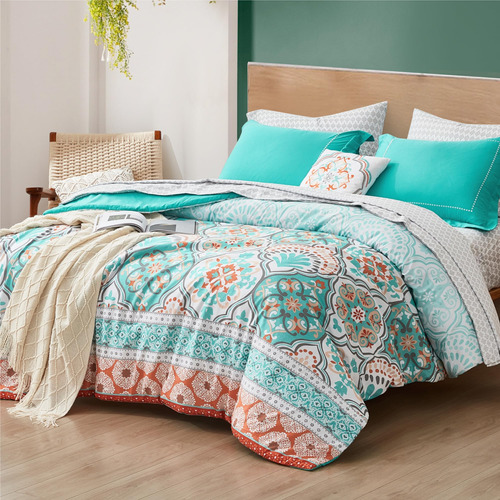 Degrees Of Comfort Aqua Juego De Cama Doble, Cama Bohemia De