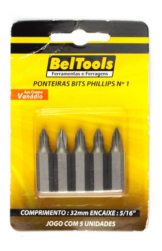 Kit 5 Ponta Bit Phillips Cv 32mm X 5/16 X N1 Beltools