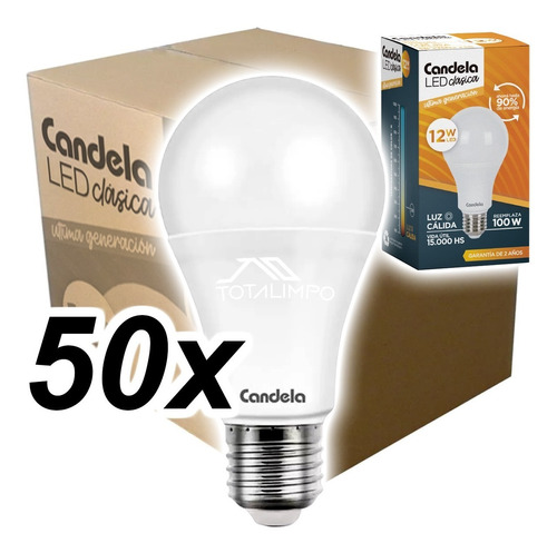 50 Lámparas Led 12w (100w) Luz Cálida Candela Clásica 6521