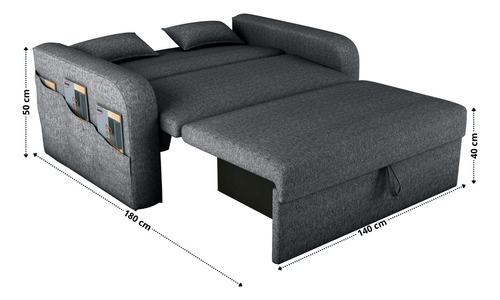 Sofá Cama Versátil 2 Lugares Para Sala De Descanso Com Encosto Reclinável E Báu Organizador Linho Cinza