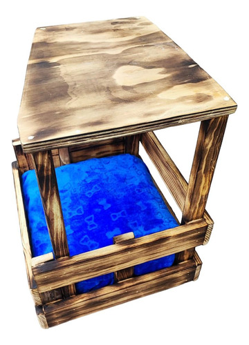 Cama Perro Chico Gato Buro Casita Madera Efecto Quemado