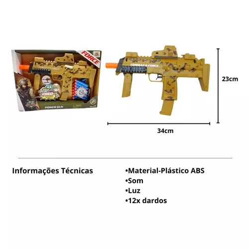 Metralhadora Automática Nerf Dardos Mira Camuflada Som E Luz