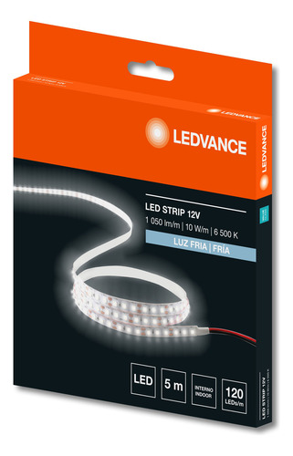 Tira Led Smd 10w Luz Fria 12v Ip20 X5 Metros Ledvance E A Luz Blanco Frío