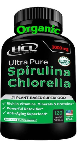 Chlorella Spirulina Polvo 3000 Mg Algas Verdes Azules 120cap