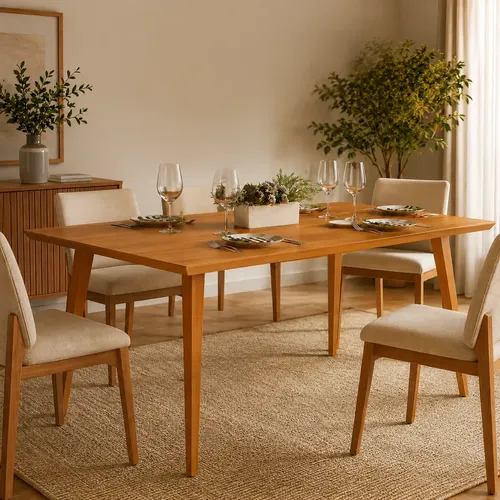 Mesa de Jantar Pés Madeira Maciça 120x80 Tampo MDF Freijó