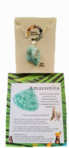 Colgante Piedra Amazonita En Bruto Protección + Salud ,plata