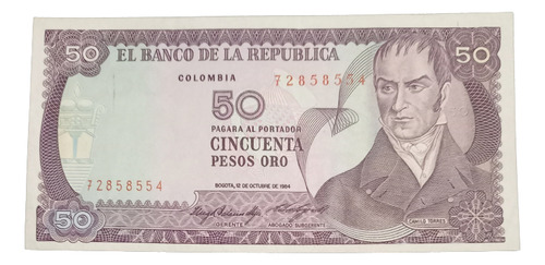 Billete De 50 Pesos Colombia. Del 12 De Octubre 1984. 