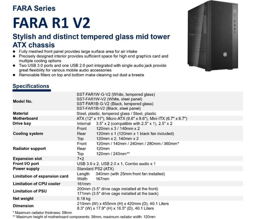 Imagen 7 de 8 de Gabinete Silverstone Fara R1 V2 Mesh Frontal Blanco !