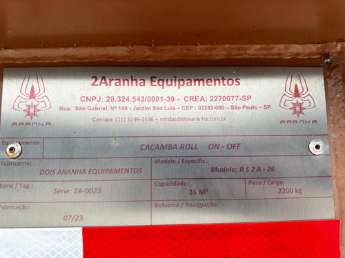 Caçambas Roll On-off 26m3 Ras2a-26 Dois Aranha Ano 2023