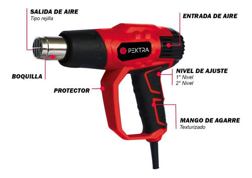 Imagen 4 de 10 de Pistola De Calor Aire Caliente Pektra 2000w + Kit Acesorios